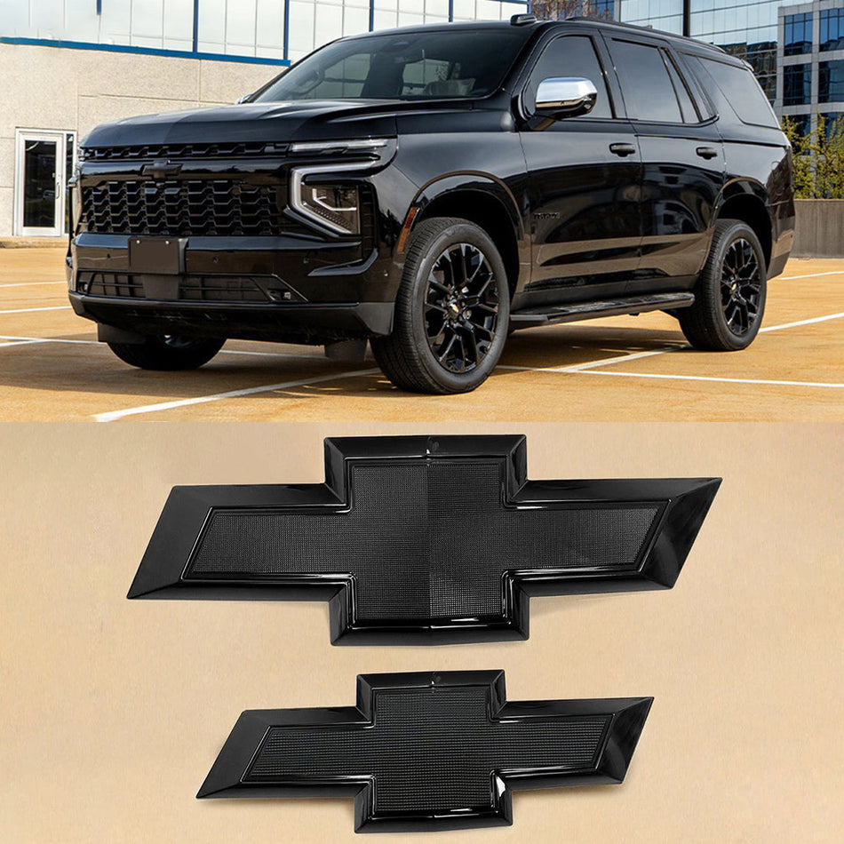 Grille Tailgate Bowtie Emblems for 2021-2026 Tahoe Suburban Badge Kit (Chrome / Gloss Black) 2-pack