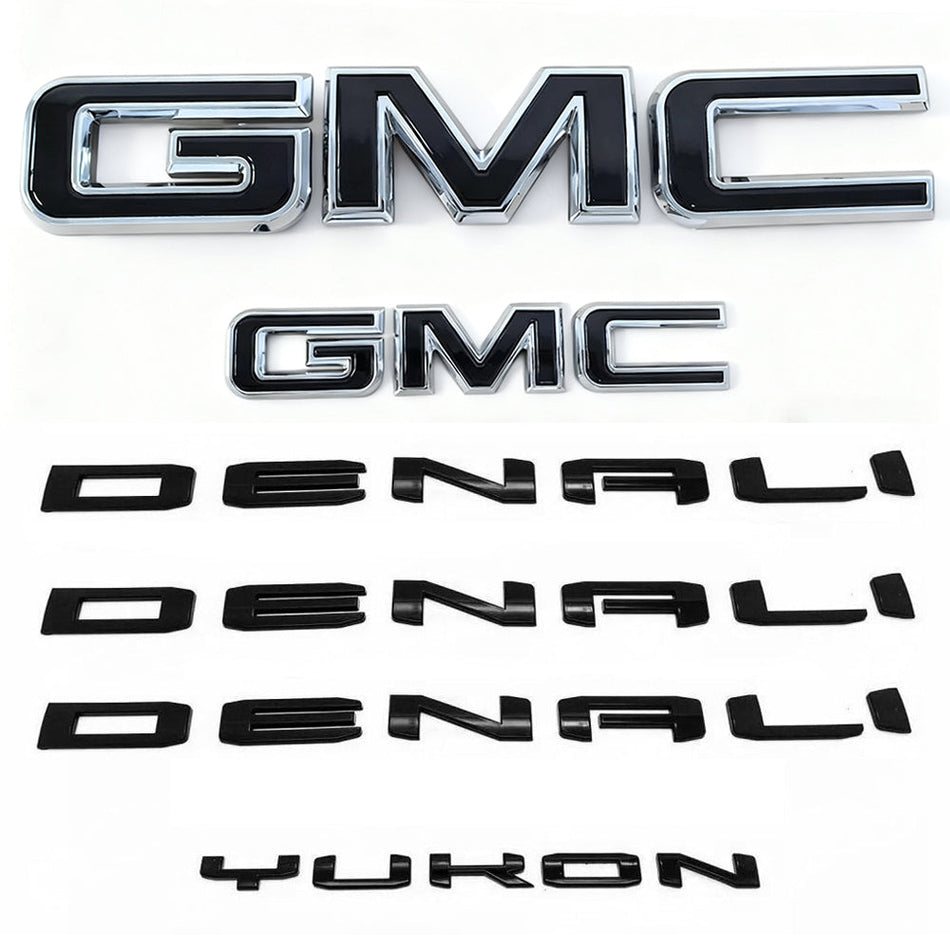 Full Emblem Kit for 2025–2026 GMC Yukon Denali | Denali Ultimate (Gloss Black / Chrome Black) 4-Pack/6-Pack