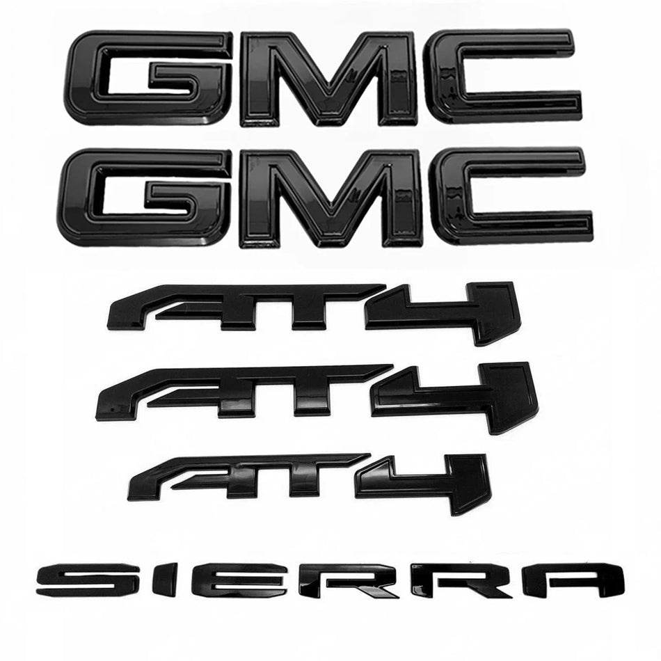 Emblem Kit for 2019+ GMC Sierra AT4 1500 2500/3500HD Grille Rear Badge Gloss Black