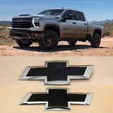 Grille & Tailgate Bowtie Emblems for 2020-2026 Silverado 2500HD 3500HD (Chrome / Gloss Black) 2-pack