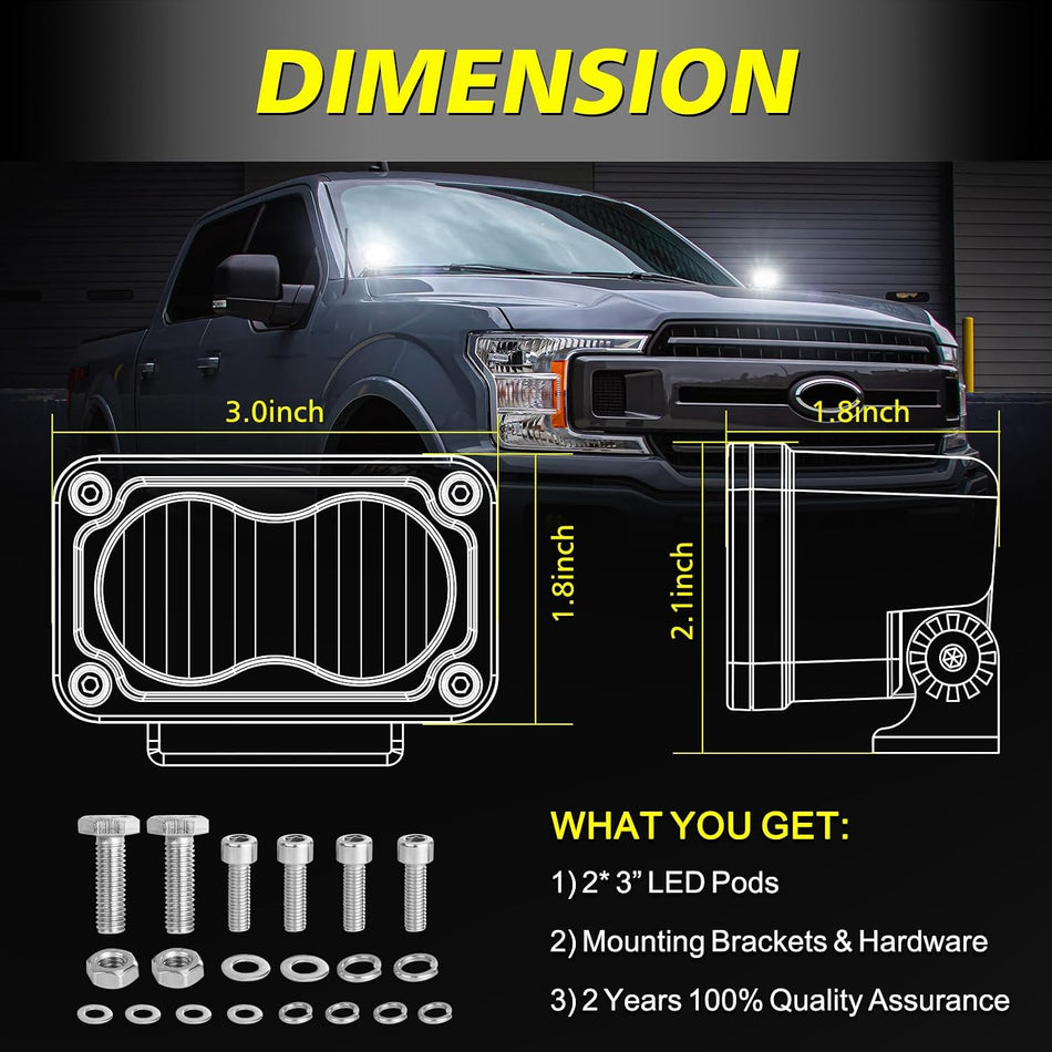 3 Inch LED Pods – 40W Flood Beam Driving Lights
