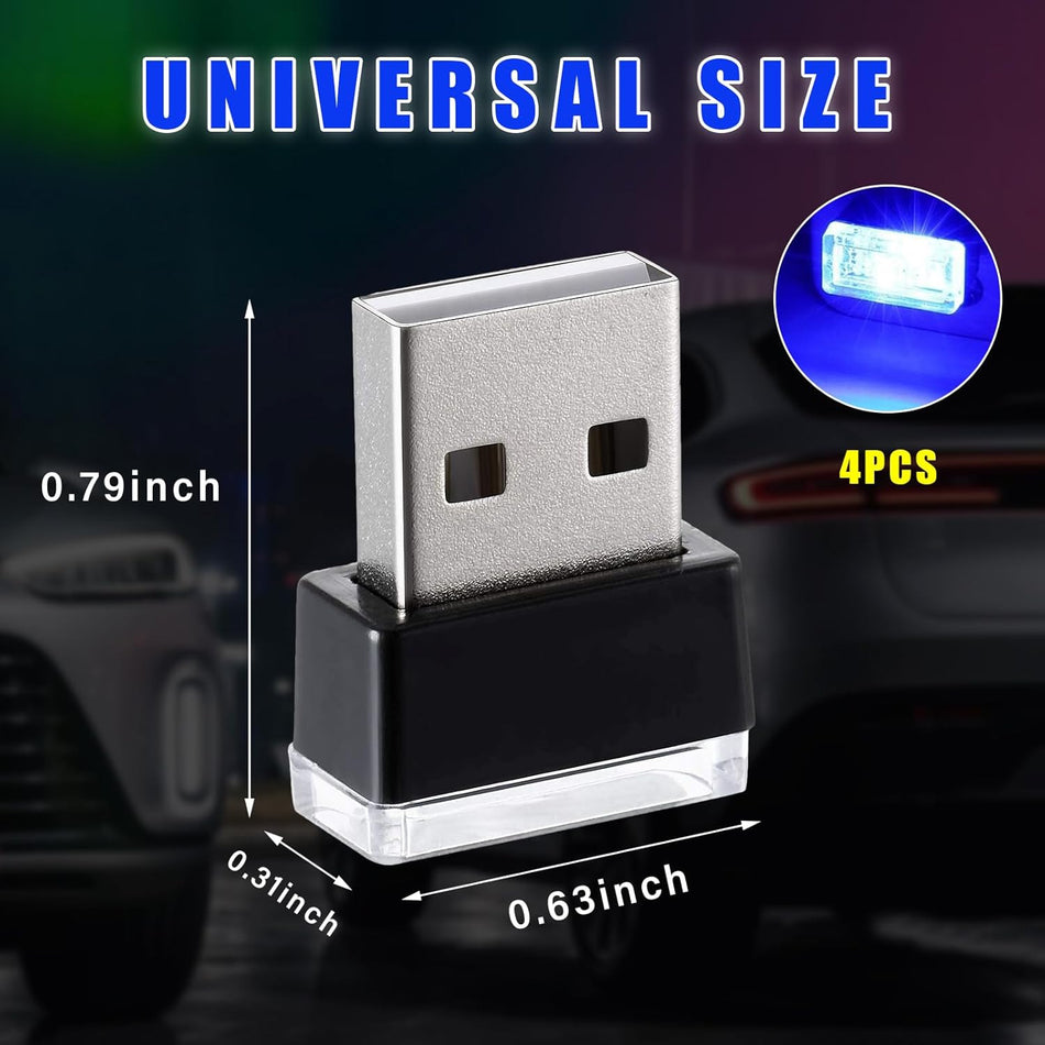 4 PCS USB LED Car Interior Atmosphere Lamp – Plug-in Ambient Lighting Kit