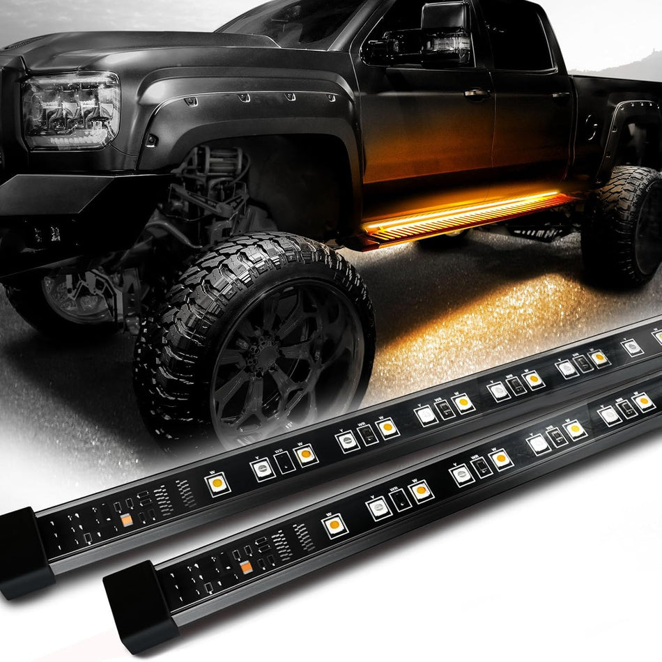 78″ LED Running Board Lights Sequential Amber Turn Signal DRL & White Courtesy Light