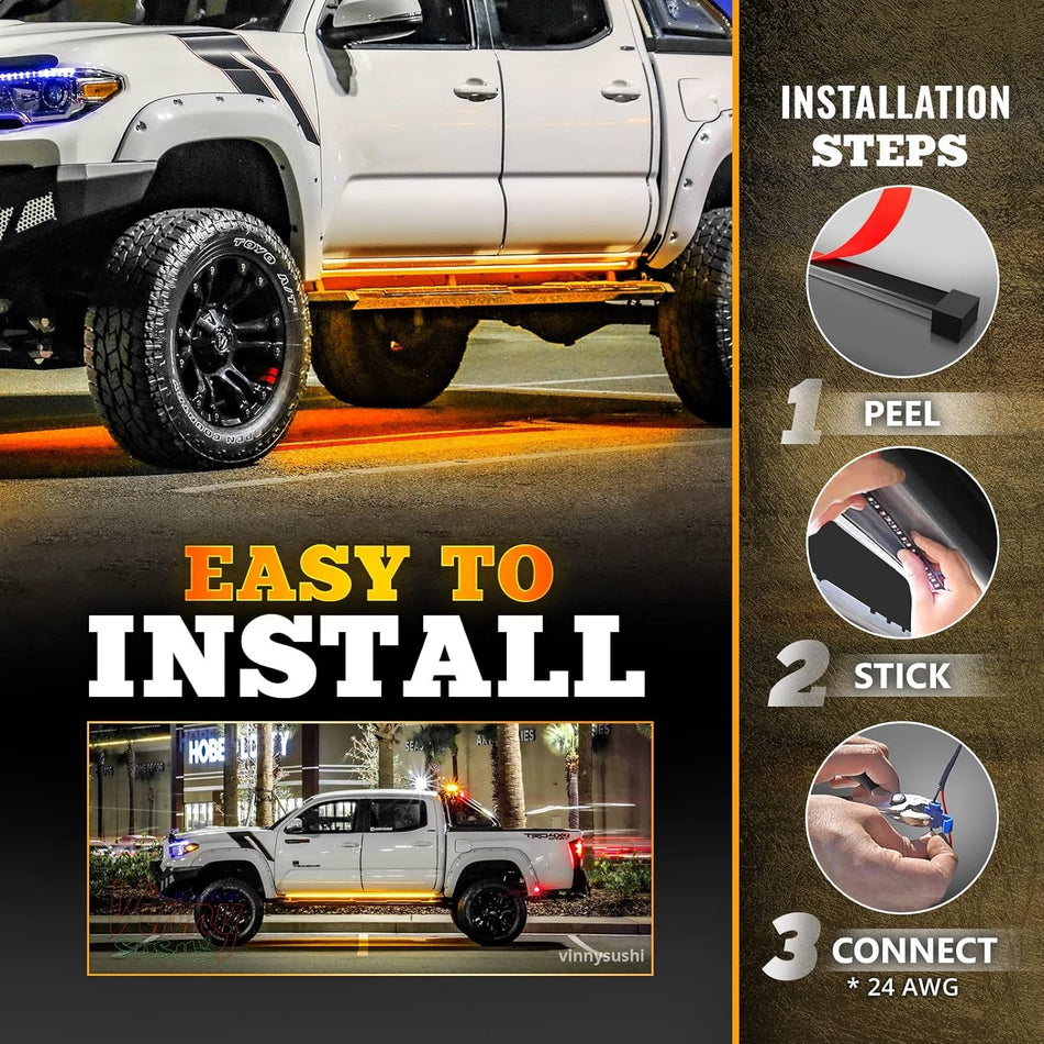 78″ LED Running Board Lights Sequential Amber Turn Signal DRL & White Courtesy Light